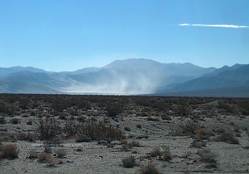 A dust storm blowing through Death Valley National Park.