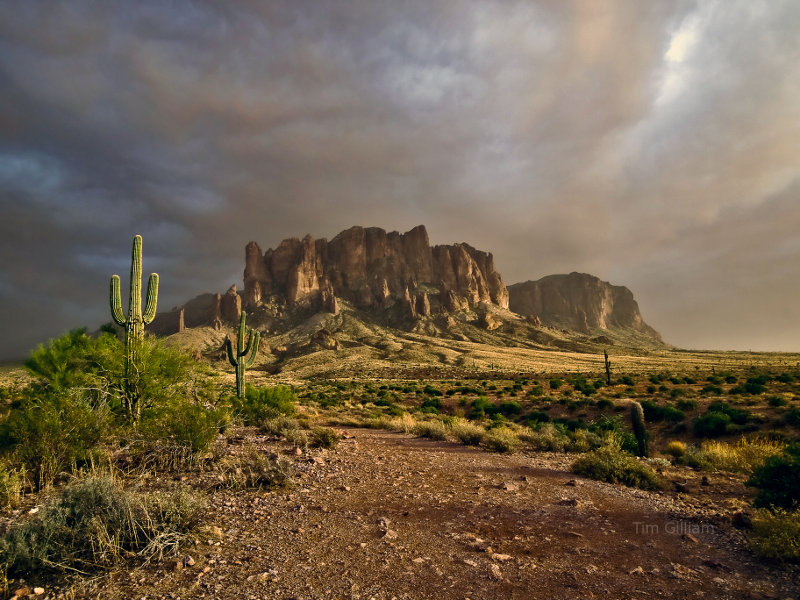 Storm over Superstition Mountain. Dust cleanup, dirt remover, cleaning products.
