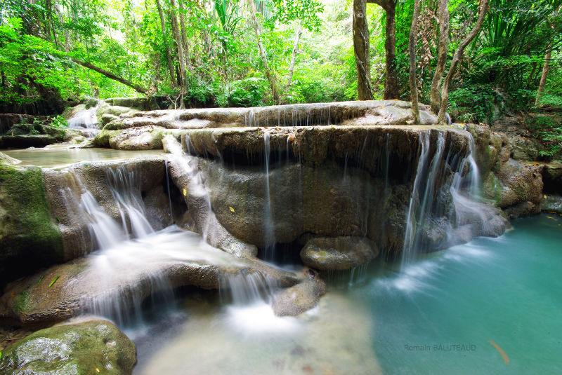 Erawan Waterfalls, Erawan National Park, Kanchanaburi, Thailand.  250km north-west of Bangkok.