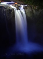 Snoqaulmie falls at night.  Snoqualmie, Washington.