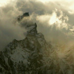 Beautiful mountain peak in the clouds