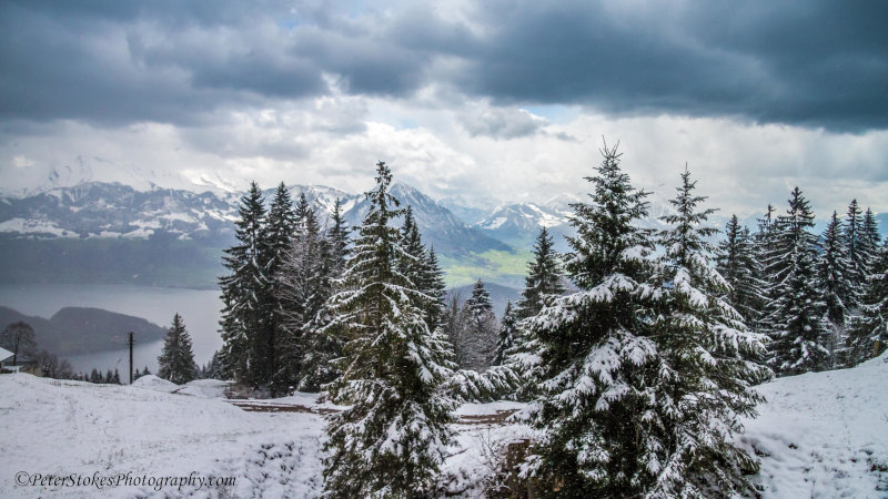 Beautiful snow on the mountains in Switzerland