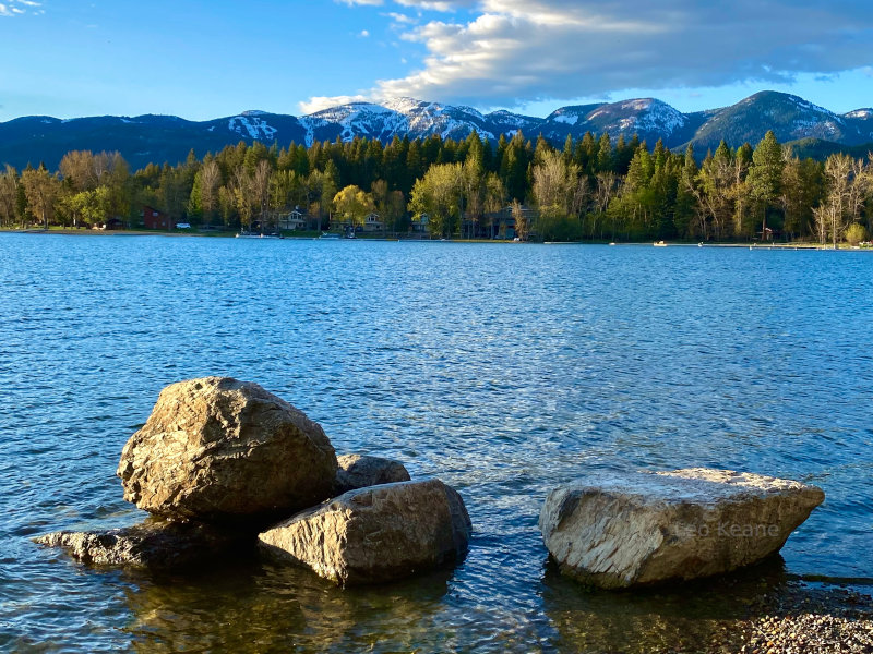 Whitefish Lake, Whitefish, Montana with The Big Mountain resort in the background.