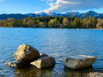 Whitefish Lake, Whitefish, Montana with The Big Mountain resort in the background.